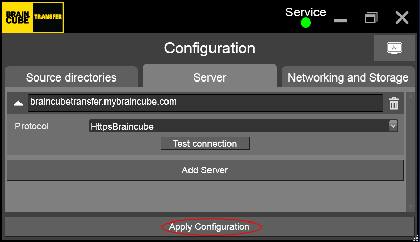 Click on apply to save server configuration