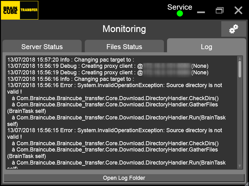 Log file are for advanced connection problems