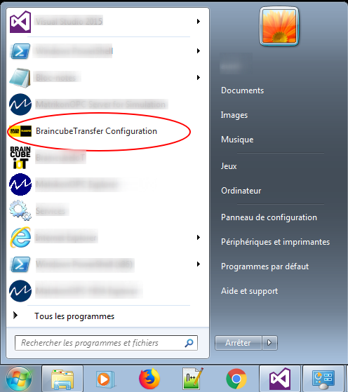 Where is the Braincube Transfer shortcut?